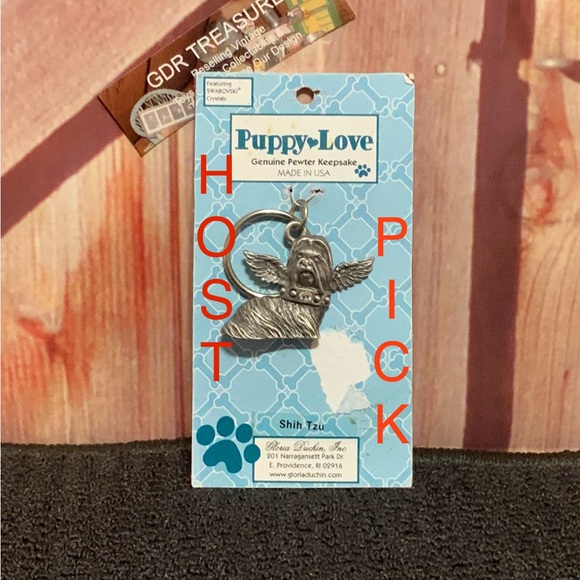 Host pick Puppy Love SHIH TZU Angel pewter Swarovski Crystal Key Chain - Picture 1 of 6